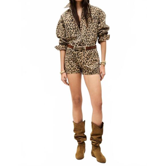 NEW BA&SH tosie printed mini shorts in beige